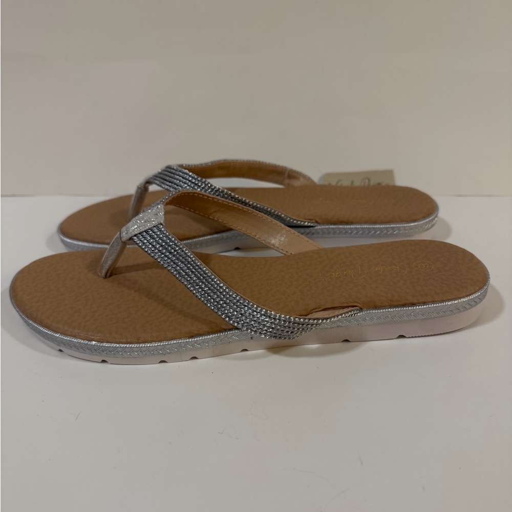 Charlie Paige Silver Flip Flops NWT